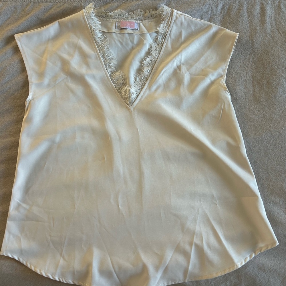 Elegant White Lace Trim Blouse